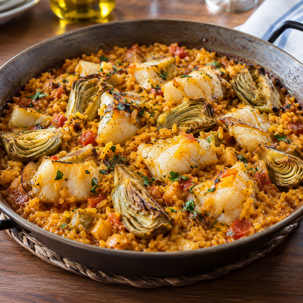 Arroz con Bacalao y Alcachofas